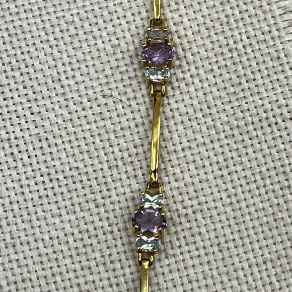 Vintage Gold-Over-Sterling Purple Gemstone Bracelet - 7” Stamped OBJ 925 - Picture 12 of 17